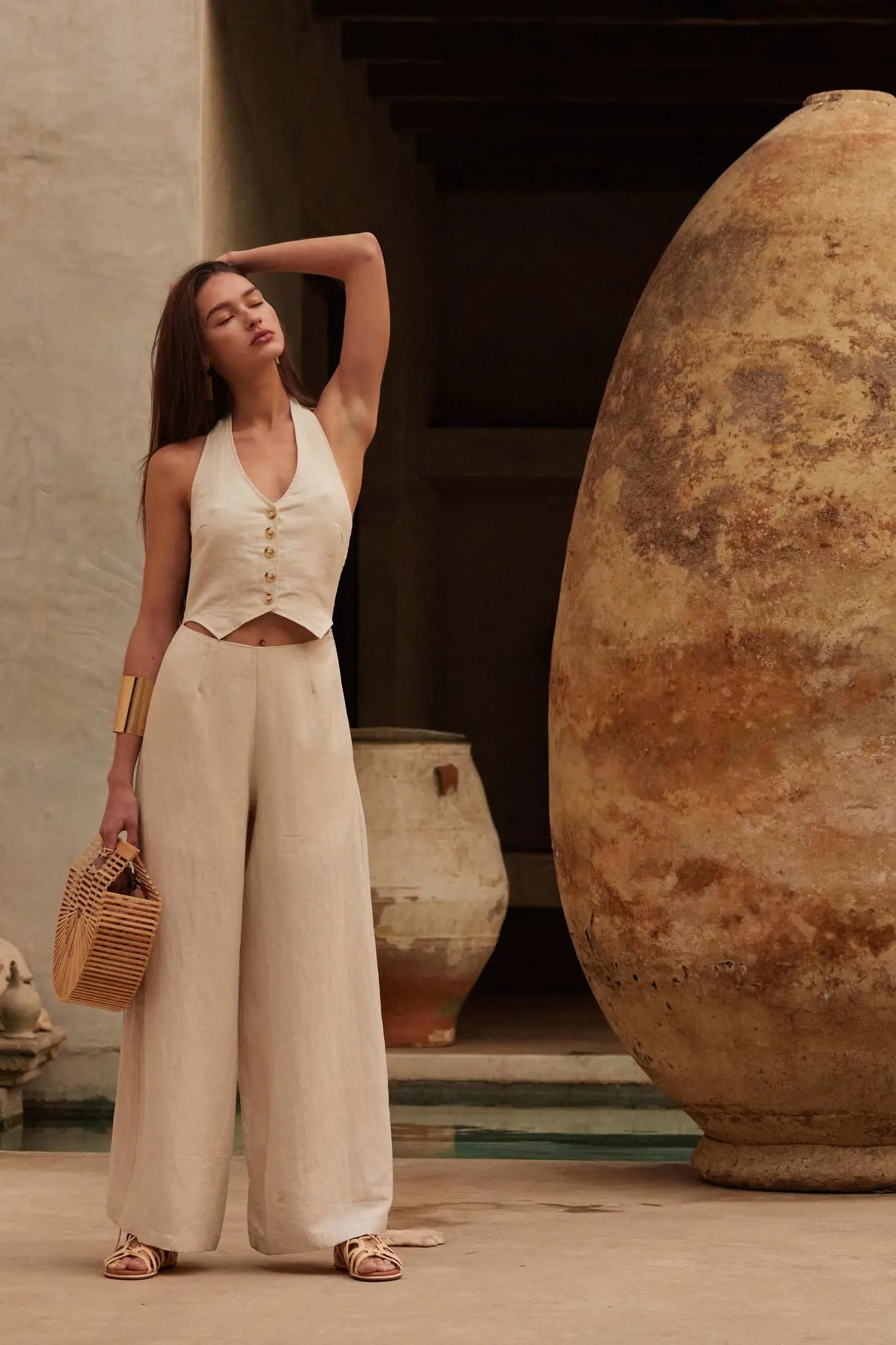 Better Nature Wide-Leg Linen-Blend Vest Jumpsuit