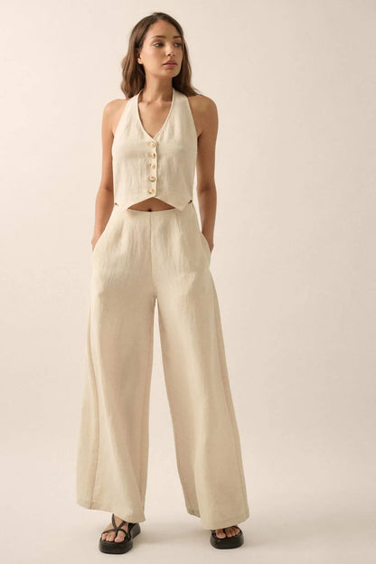 Better Nature Wide-Leg Linen-Blend Vest Jumpsuit