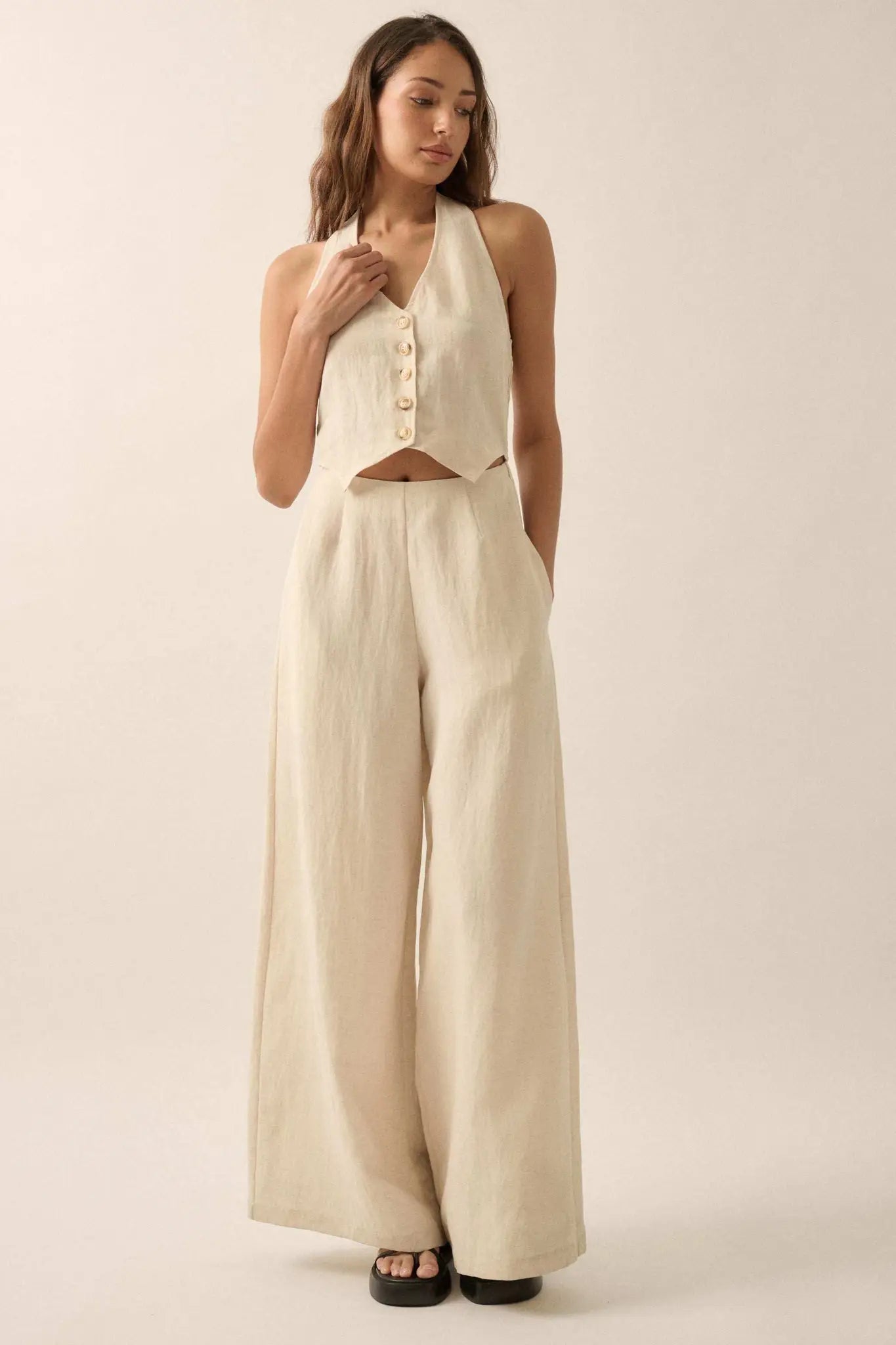 Better Nature Wide-Leg Linen-Blend Vest Jumpsuit