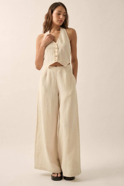 Better Nature Wide-Leg Linen-Blend Vest Jumpsuit