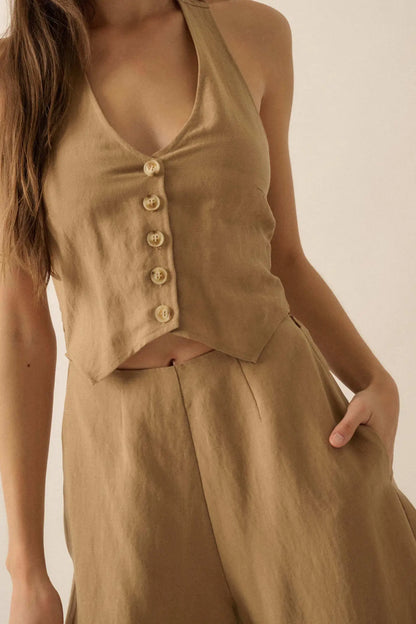Better Nature Wide-Leg Linen-Blend Vest Jumpsuit