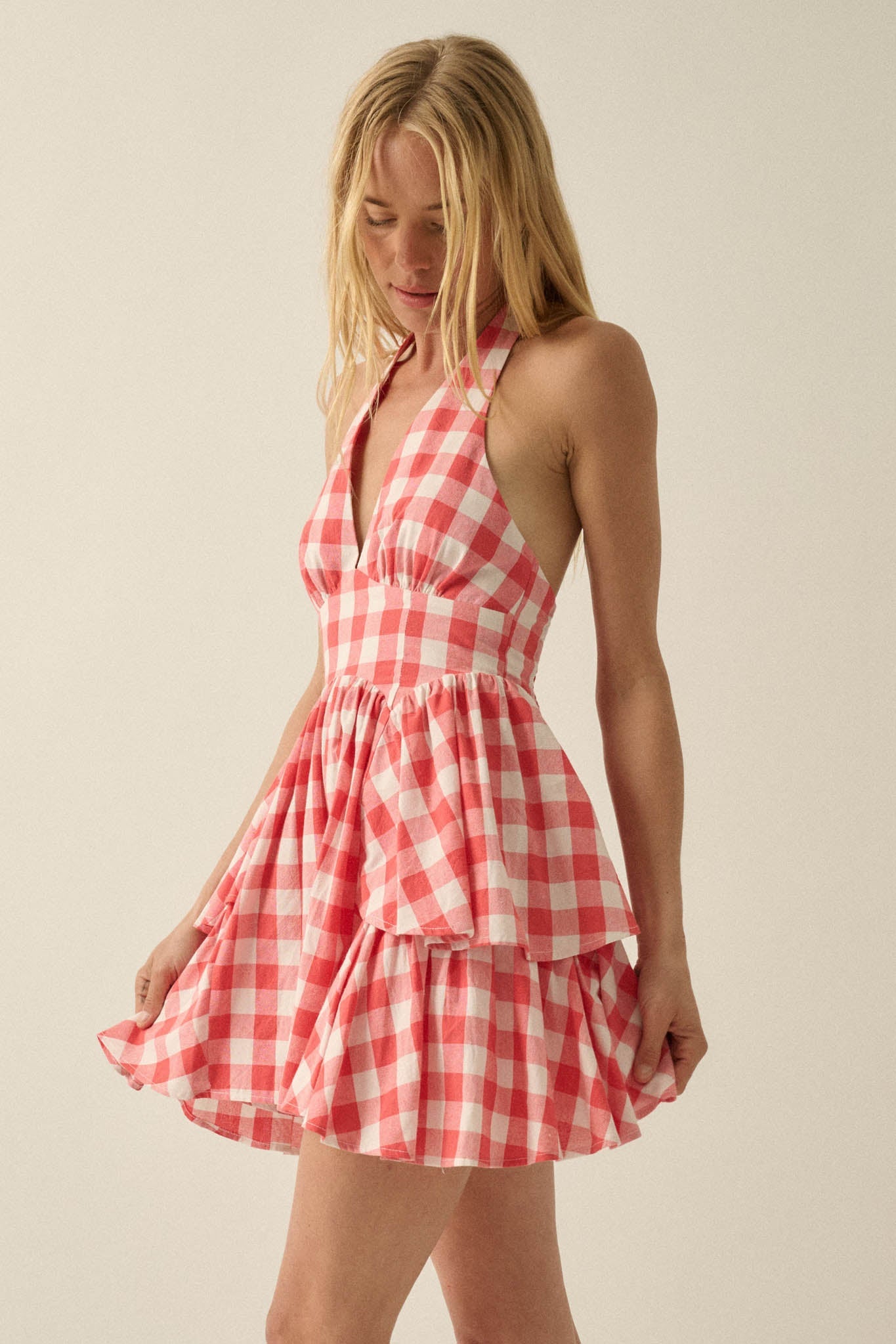 Sugar and Spice Gingham Plaid Ruffle Halter Romper