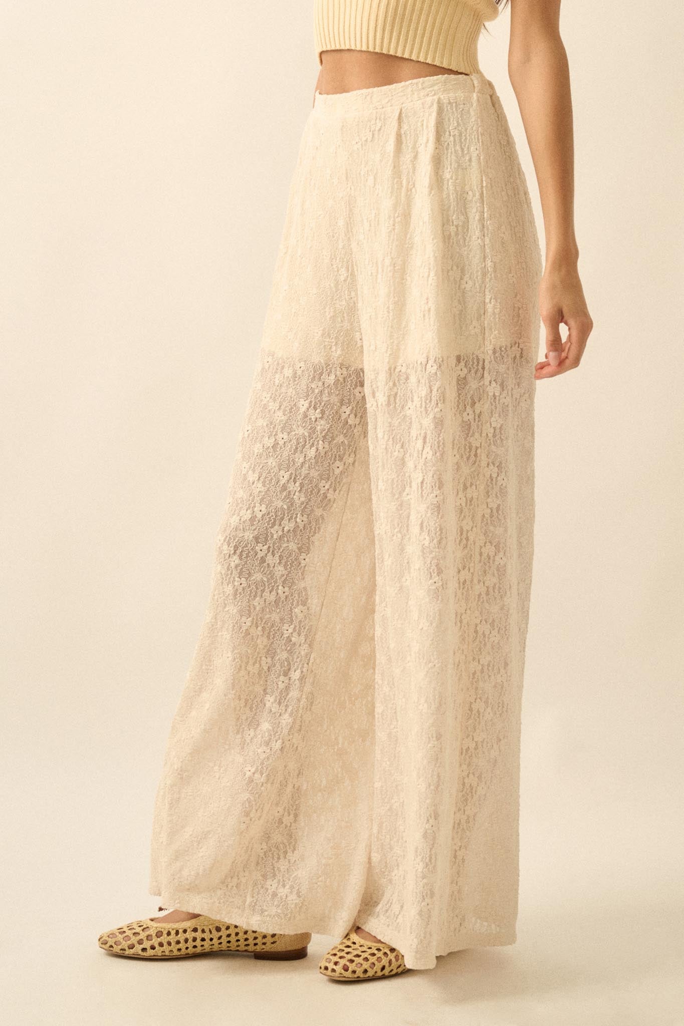 Sweet Breeze Floral Lace Wide-Leg Pants