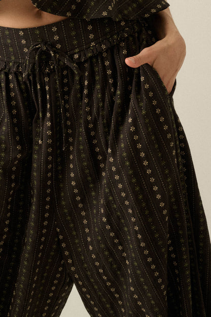 Blooming Bazaar Floral-Stripe Cotton Balloon Pants