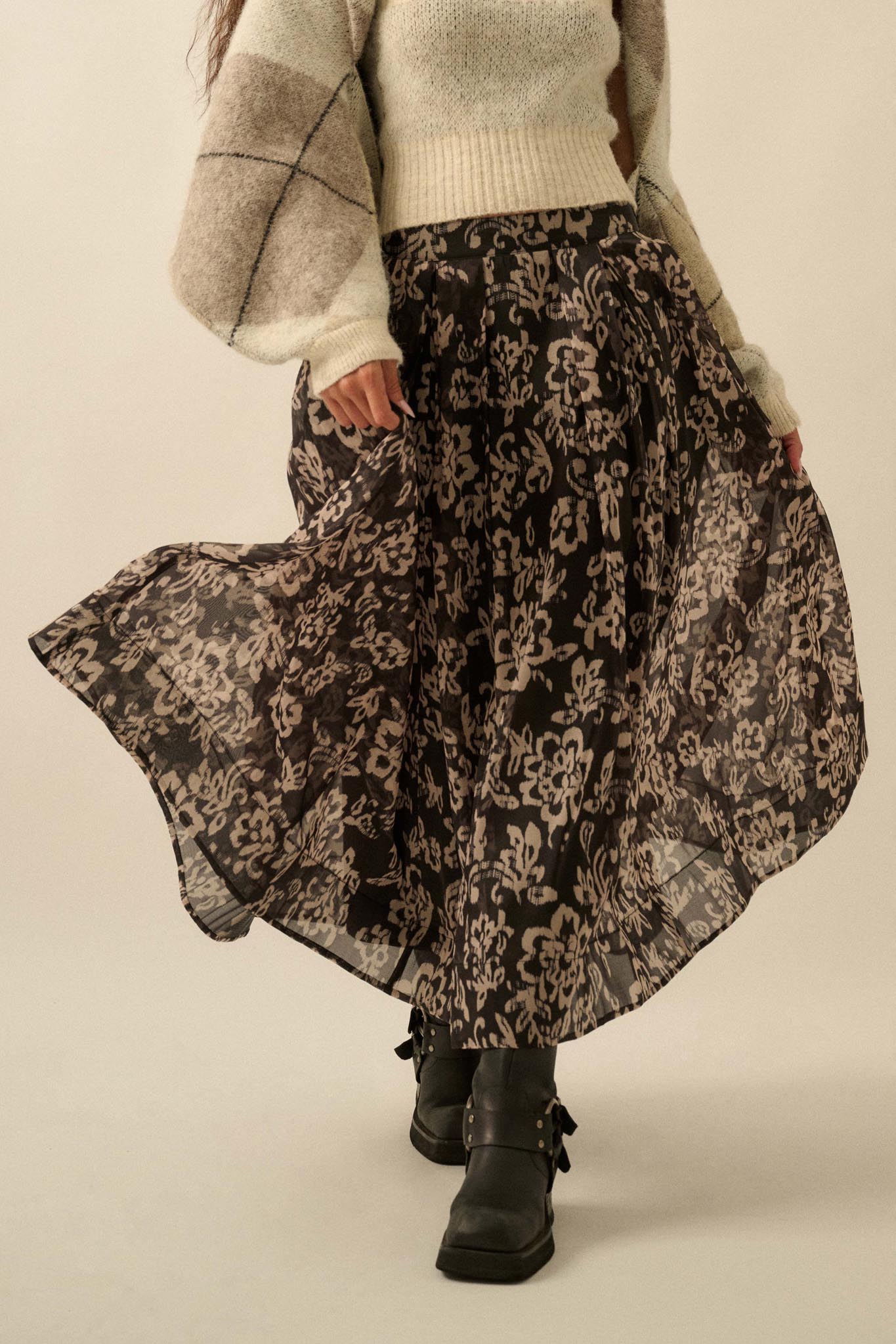 Blooming Grace Floral Organza Circle Midi Skirt