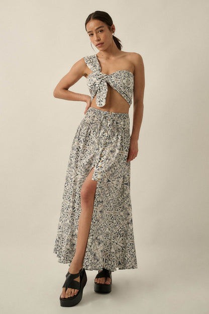 Beautifully Lost Abstract-Print Button-Up Maxi Skirt