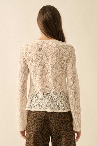 Lost in the Moment Floral Lace Tie-Front Top