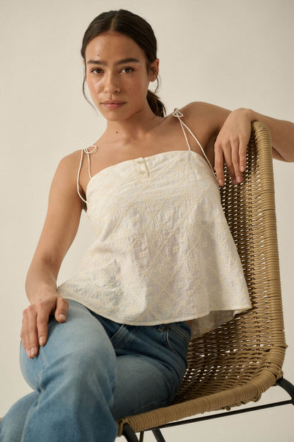Feeling Flirty Embroidered Straight-Neck Cami Top