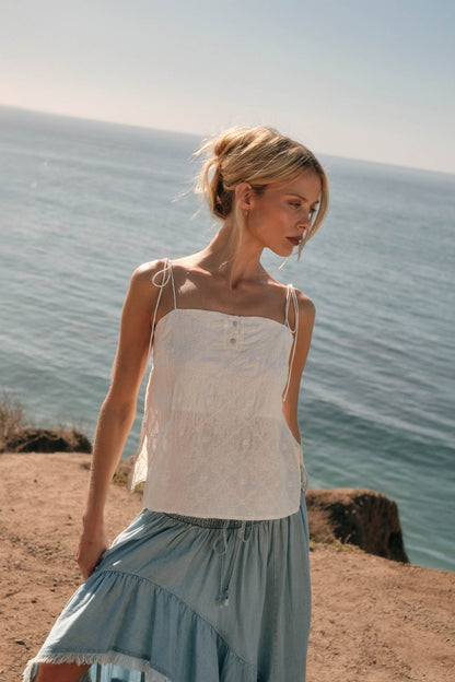 Feeling Flirty Embroidered Straight-Neck Cami Top