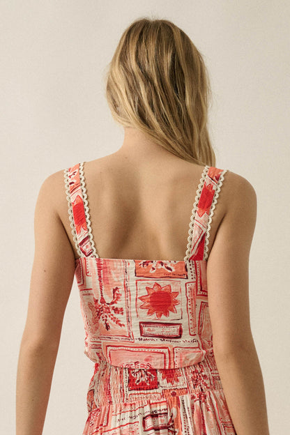 Paradise City Tropical-Print Button Tank Top