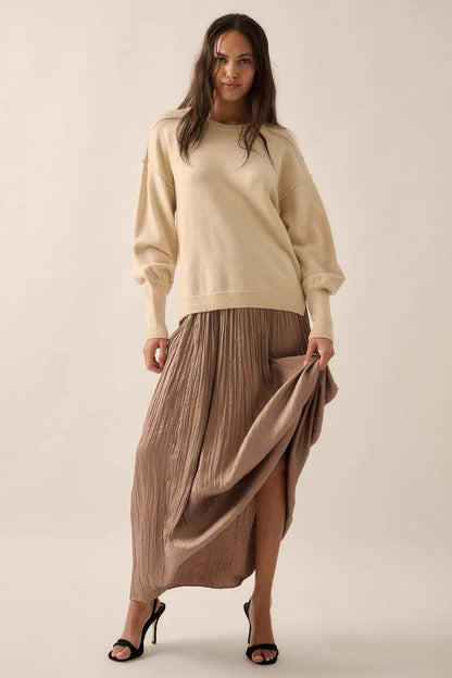 Old Soul Exposed-Seam Bishop-Sleeve Sweater