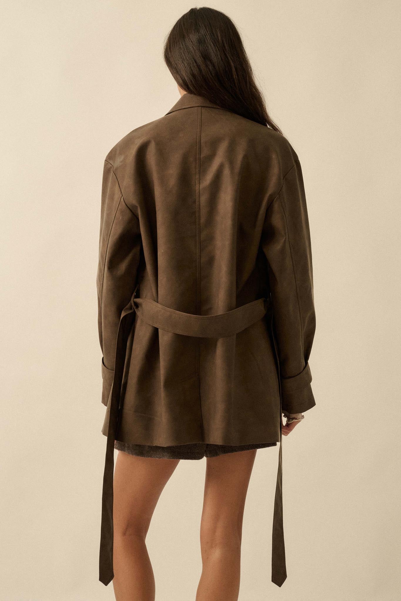 Case Closed Vegan Leather Cropped Trench Coat