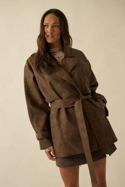 Case Closed Vegan Leather Cropped Trench Coat