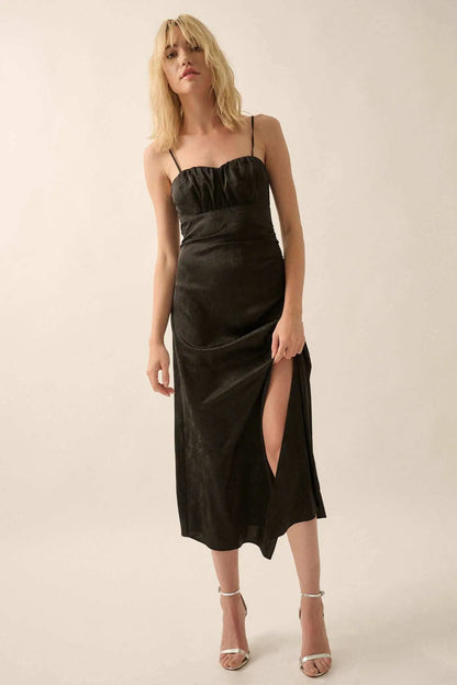 Take a Bow Satin Jacquard Asymmetrical Midi Dress