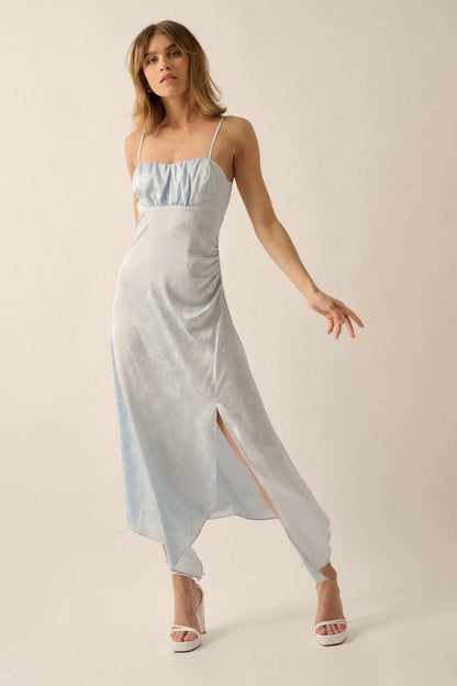 Take a Bow Satin Jacquard Asymmetrical Midi Dress