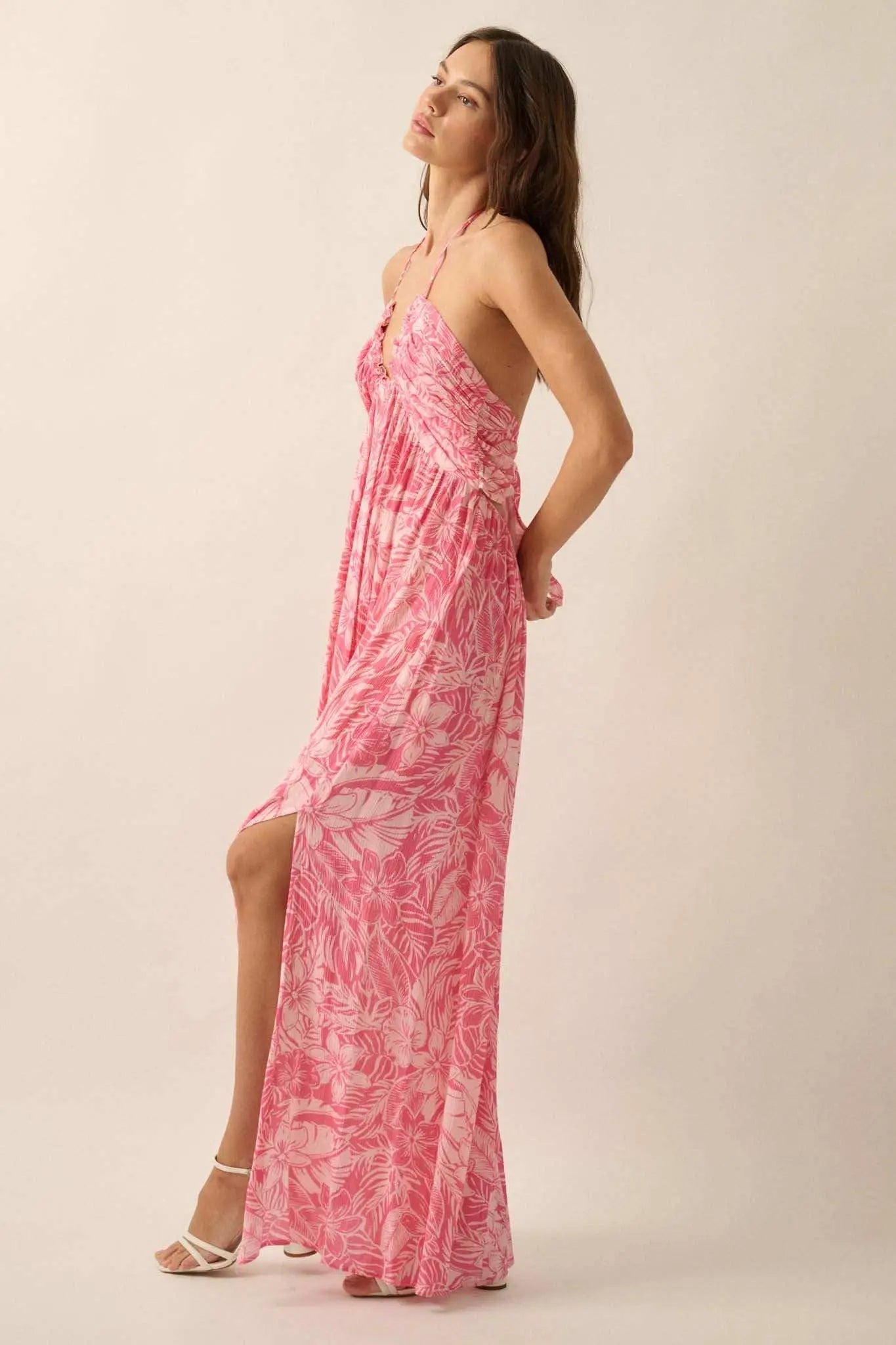 Tropical Tango Floral-Print Halter Maxi Dress