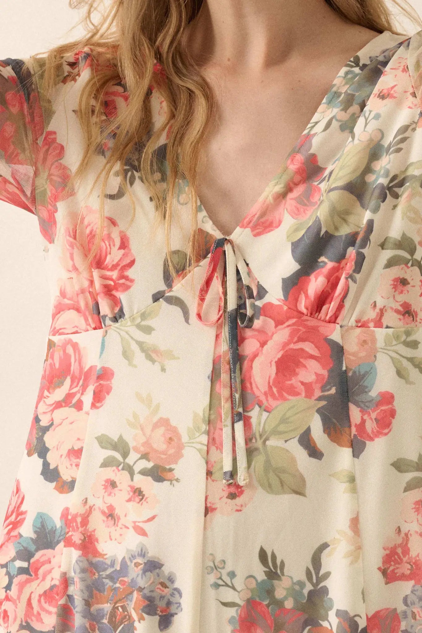 Bloom to Life Floral-Print Mesh V-Neck Romper