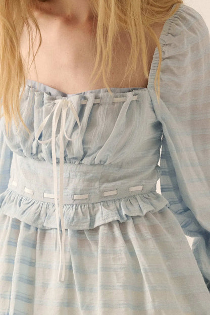 Sweet Infatuation Striped Ribbon-Trim Peasant Top