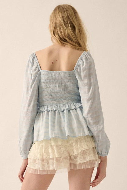 Sweet Infatuation Striped Ribbon-Trim Peasant Top