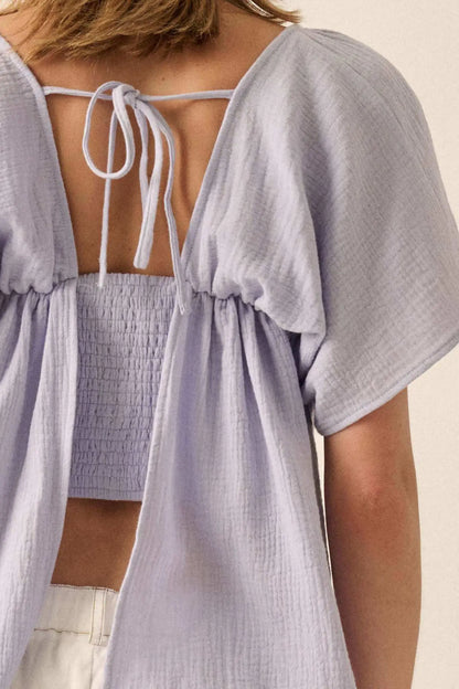 Touch of Love Crinkle Cotton Tie-Back Babydoll Top