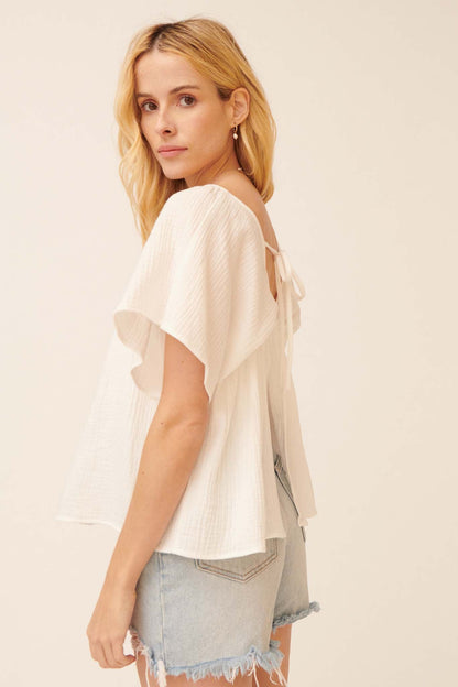 Touch of Love Crinkle Cotton Tie-Back Babydoll Top