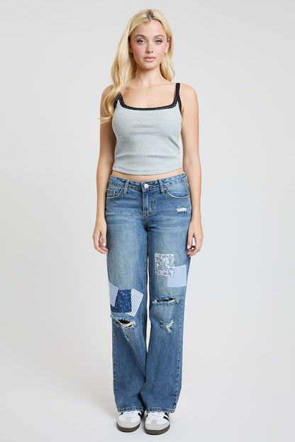 Women's Patchwork Wide Leg Jeans