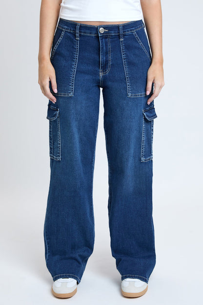 Women's Elastic Waist Straight  Cargo Jean