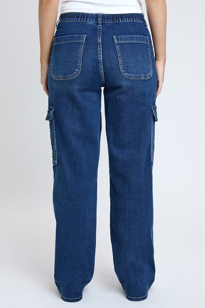 Women's Elastic Waist Straight  Cargo Jean