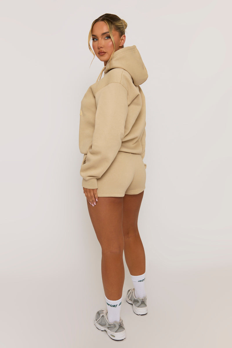 Beige Marl Swirl Motif Hoodie & Shorts Loungewear Co-ord Set - Dimity