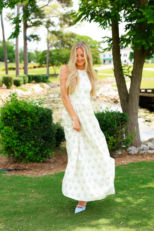 Sage Dress - Cream Floral