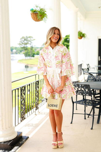 Victoria Mini Dress -  Pink Palms