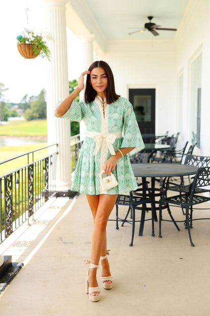 Victoria Mini Dress -  Green Palms