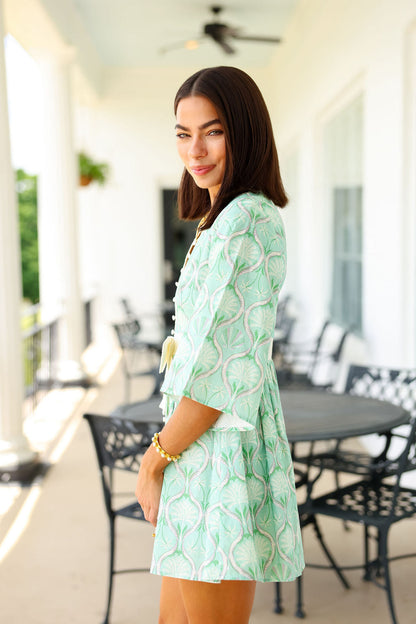 Victoria Mini Dress -  Green Palms