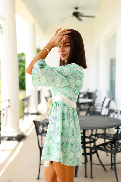 Victoria Mini Dress -  Green Palms