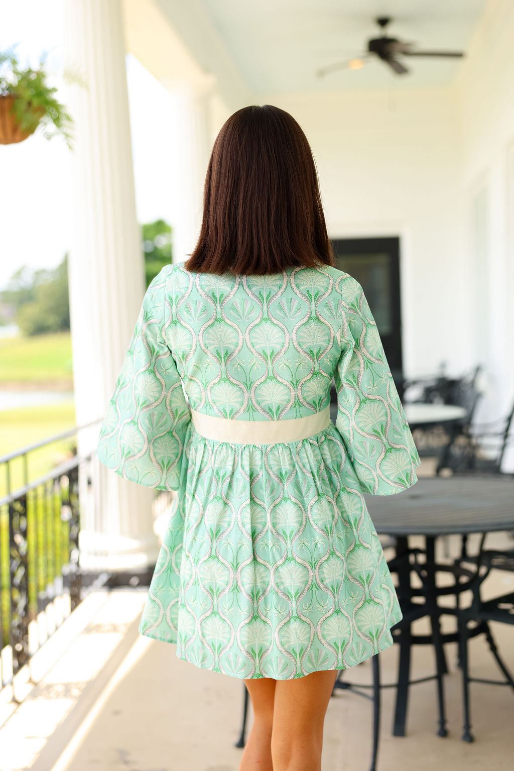 Victoria Mini Dress -  Green Palms