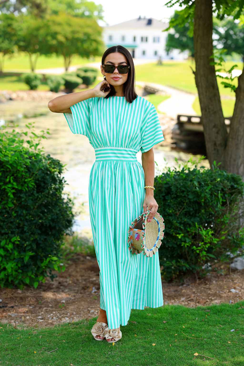 Saylor Dress - Green Stripe