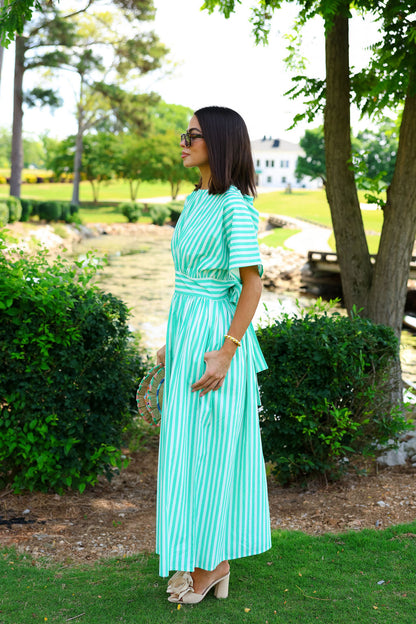 Saylor Dress - Green Stripe