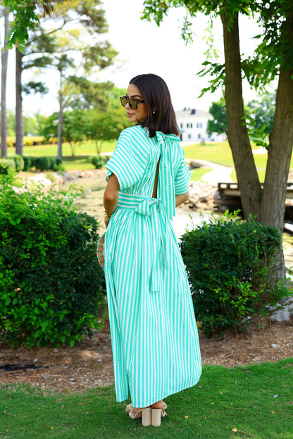 Saylor Dress - Green Stripe