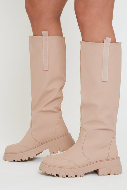 Beige Chunky Sole Wellington Boots - Makhi