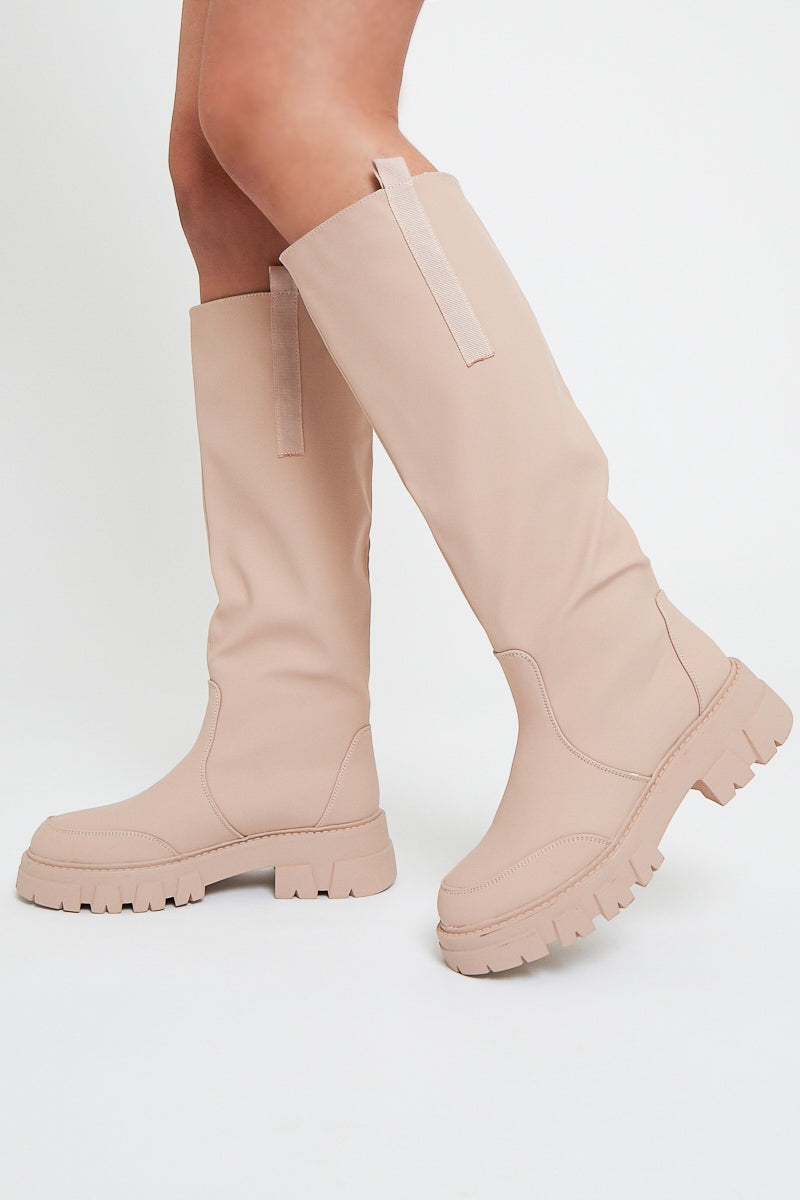Beige Chunky Sole Wellington Boots - Makhi
