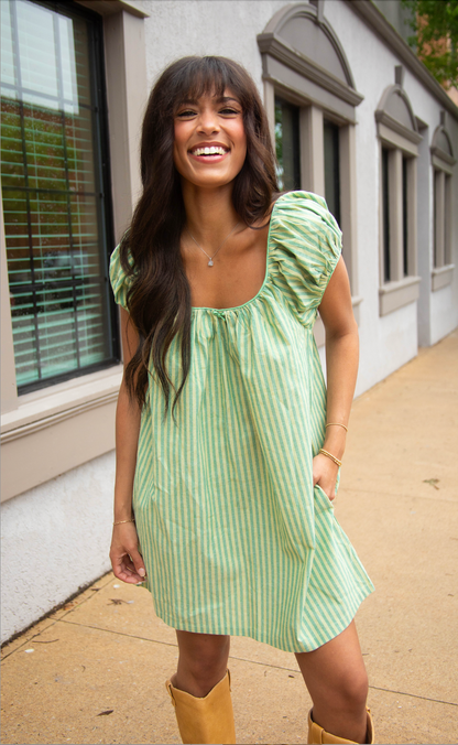 summer candy striped babydoll dress - green