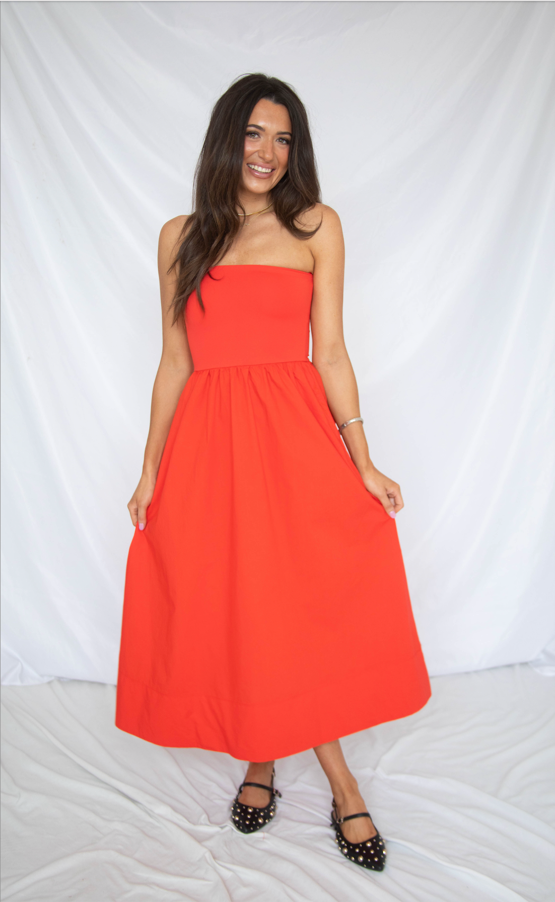 z supply: sunsought strapless midi dress - lychee