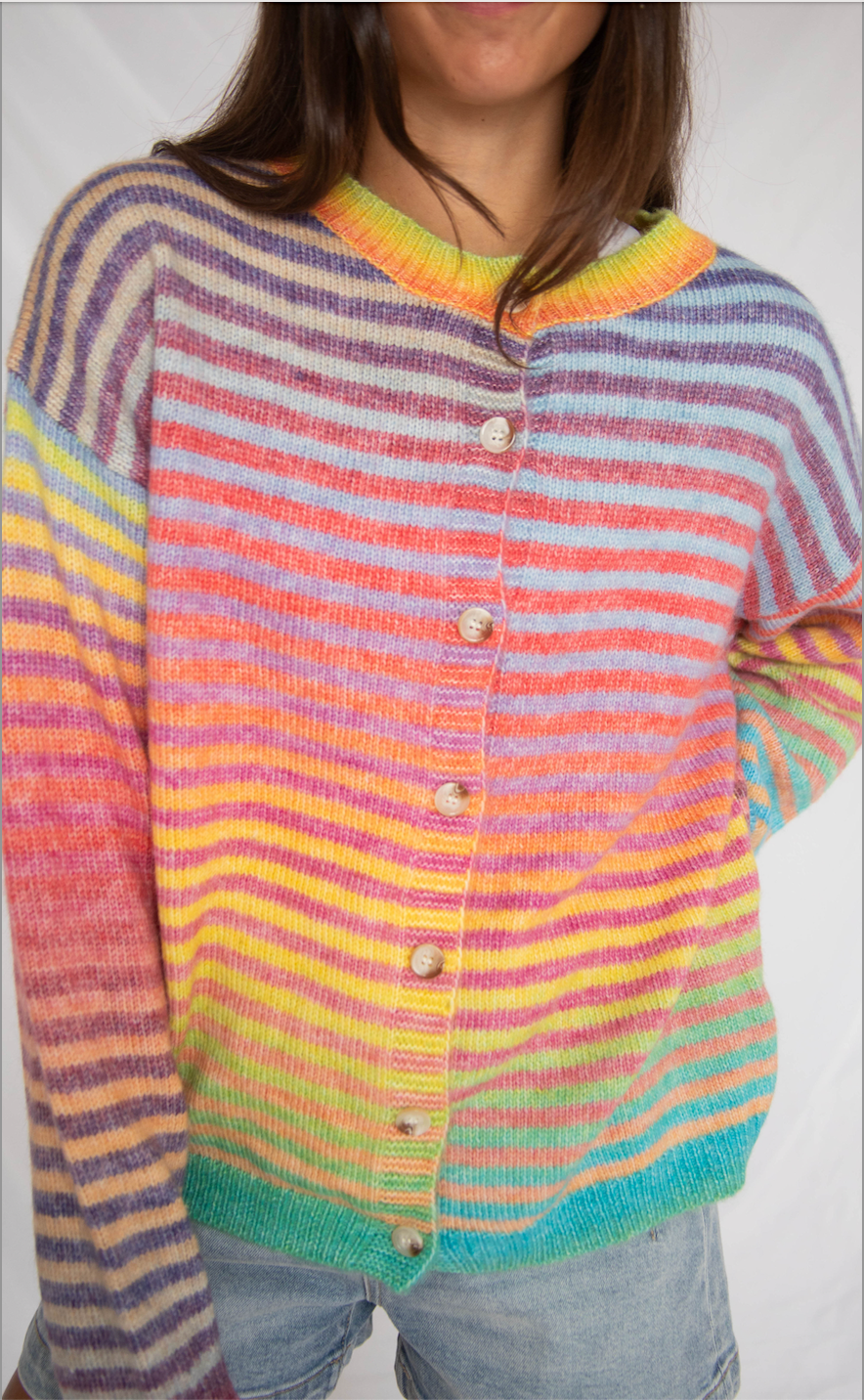 she's a rainbow cardigan sweater