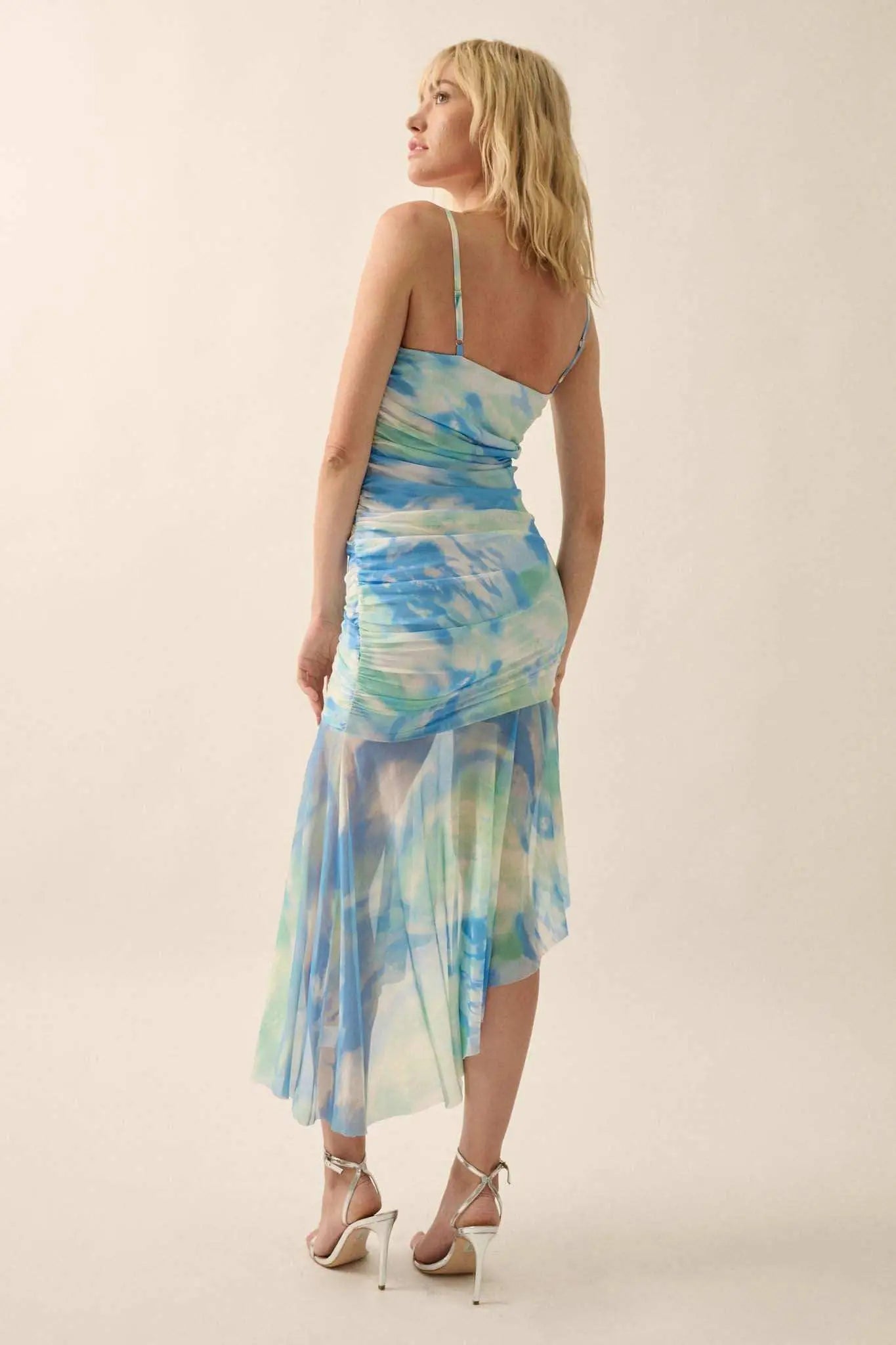 Chasing Waves Tie-Dye Mesh Drop-Waist Midi Dress
