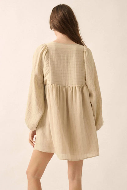Breezy Belle Pinstripe Babydoll Peasant Mini Dress