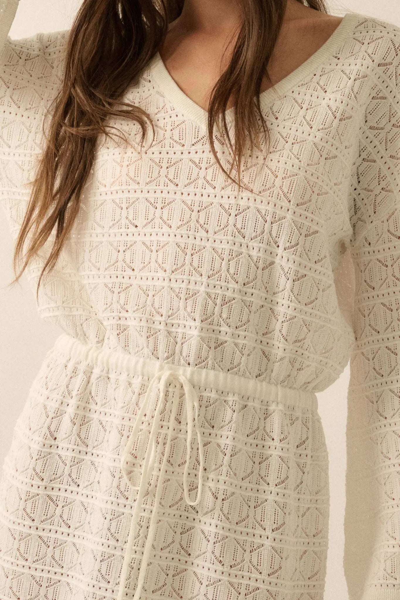 No Worries Pointelle Crochet-Knit Mini Dress