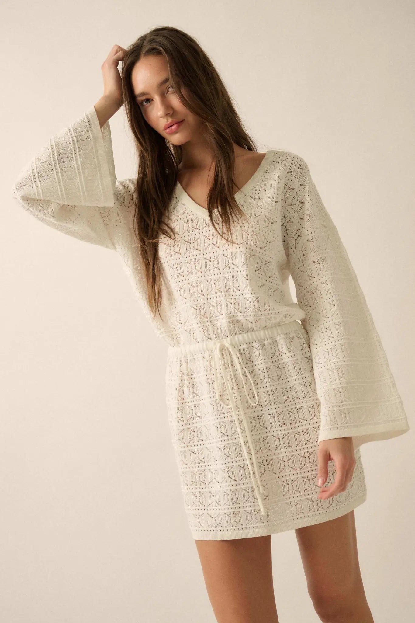 No Worries Pointelle Crochet-Knit Mini Dress