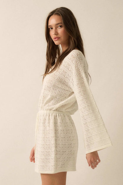 No Worries Pointelle Crochet-Knit Mini Dress