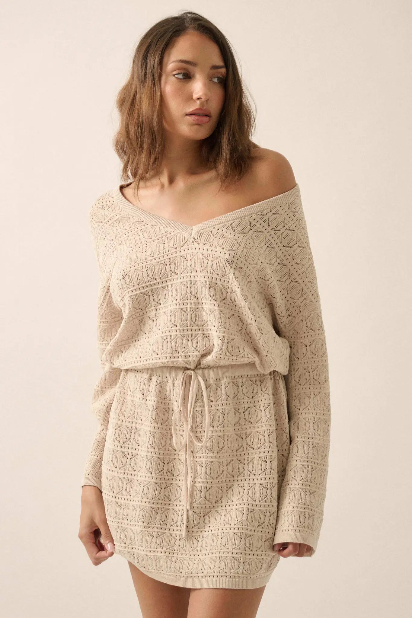 No Worries Pointelle Crochet-Knit Mini Dress