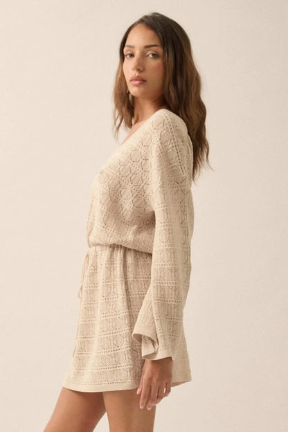 No Worries Pointelle Crochet-Knit Mini Dress